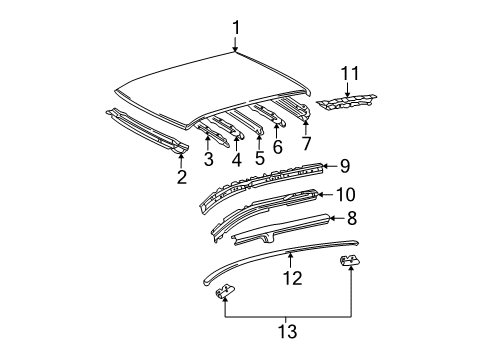 2005 Toyota Corolla Roof & Components, Exterior Trim Drip Molding Diagram for 75556-02030