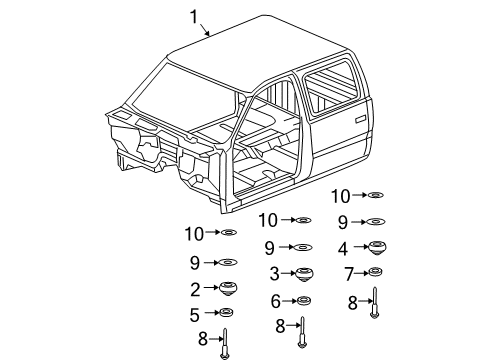 2007 Chevrolet Silverado 1500 Cab Assembly Cushion Asm-Body Bolt Upper Location #1 Diagram for 25857634