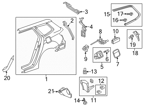 2014 Acura TSX Quarter Panel & Components, Exterior Trim Panel Set, Left Rear (Outer) (Dot) Diagram for 04646-TL7-A90ZZ