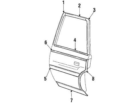 1990 Oldsmobile Custom Cruiser Exterior Trim - Rear Door Molding Kit, Rear Side Door Transfer Upper Finish Diagram for 9637409