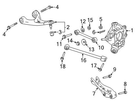 2019 Honda Ridgeline Rear Suspension Components, Lower Control Arm, Upper Control Arm, Stabilizer Bar Knuckle, Left Rear Diagram for 52215-TJZ-A00