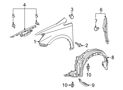 2010 Lexus HS250h Fender & Components Liner, Front Fender, LH Diagram for 53806-75020