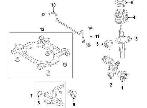 2019 Lincoln MKT Front Suspension Components, Lower Control Arm, Stabilizer Bar Strut Diagram for DE9Z-18124-C