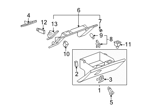 2007 Chevrolet Corvette Glove Box Handle Asm-Instrument Panel Compartment Door Latch Release *Cobalt Red Diagram for 15924031