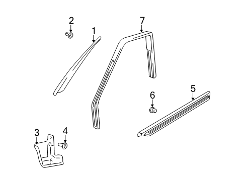 2000 Chevrolet Tracker Interior Trim - Pillars, Rocker & Floor Trim, Front Pillar Upper, LH (On Esn) *Gray Diagram for 30022261