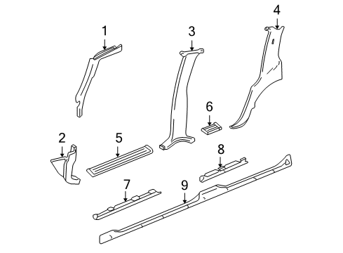 2001 GMC Yukon Interior Trim - Pillars, Rocker & Floor Rocker Molding Diagram for 15169661