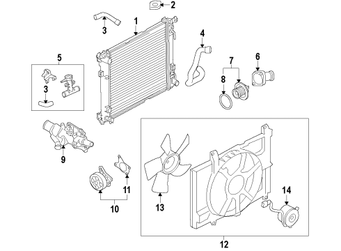 2014 Nissan Versa Note Cooling System, Radiator, Water Pump, Cooling Fan Water Outlet Diagram for 11060-3AB1A