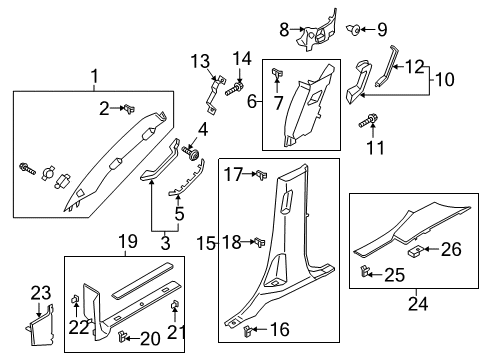 2018 Ford Expedition Interior Trim - Pillars, Rocker & Floor Weatherstrip Pillar Trim Diagram for JL1Z-7803599-BA