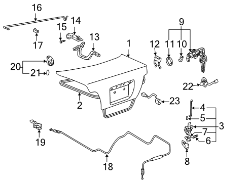 1998 Toyota Corolla Trunk Lid Lock Assembly Protector Diagram for 64631-02020