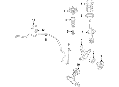 2013 Ford Edge Front Suspension Components, Lower Control Arm, Stabilizer Bar Strut Diagram for BT4Z-18124-D