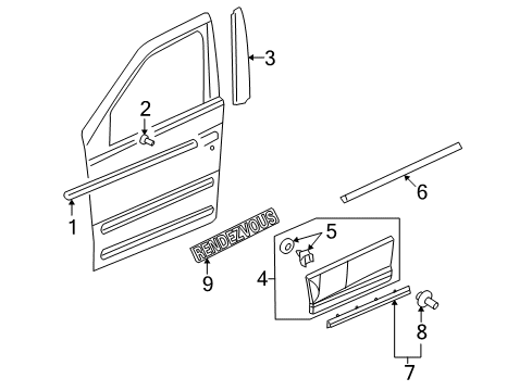 2005 Buick Rendezvous Exterior Trim - Front Door Molding Kit, Front Side Door Lower Diagram for 88951958