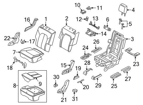 2021 Lincoln Navigator Second Row Seats Seat Cushion Pad Diagram for JL7Z-7863840-C