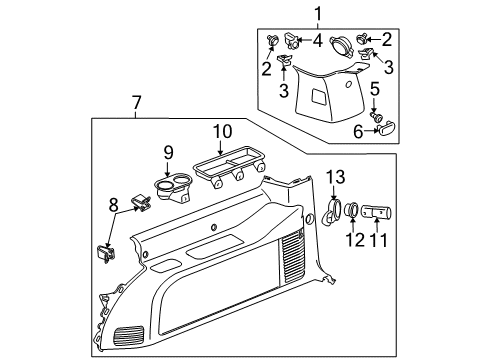 2008 Chevrolet Suburban 2500 Interior Trim - Quarter Panels Upper Quarter Trim Diagram for 15863089