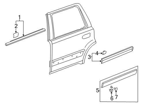 2003 Honda CR-V Exterior Trim - Rear Door Molding Assy., L. RR. Door Diagram for 72950-S9A-003