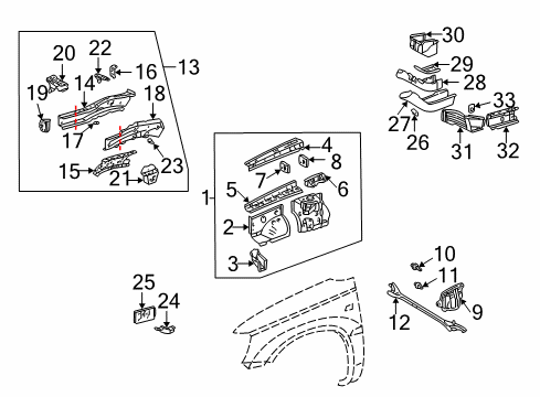2007 Toyota Highlander Structural Components & Rails Bracket Diagram for 53763-48020