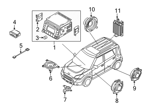 2012 Kia Soul Sound System Rear Package Tray Speaker Assembly Diagram for 963602K500