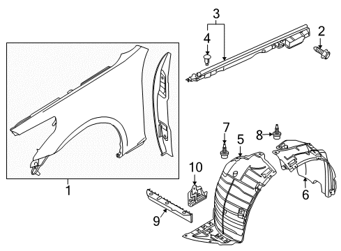 2013 Infiniti G37 Fender & Components Protector-Front Fender, LH Diagram for 63843-JK30A