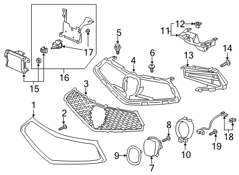 2019 Acura TLX Cruise Control System Switch Assembly, Steering, Comm Diagram for 35880-TZ3-A11