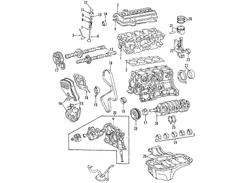 1997 Toyota Celica Engine Parts, Mounts, Cylinder Head & Valves, Camshaft & Timing, Oil Cooler, Oil Pan, Oil Pump, Crankshaft & Bearings, Pistons, Rings & Bearings Gasket Kit, Engine Overhaul Diagram for 04111-74621