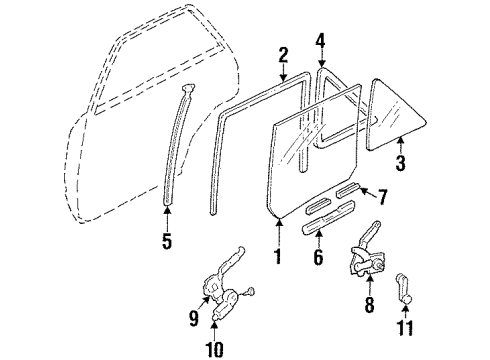 1997 Ford Escort Rear Door - Glass & Hardware Window Handle Diagram for F7CZ-5423342-AAC