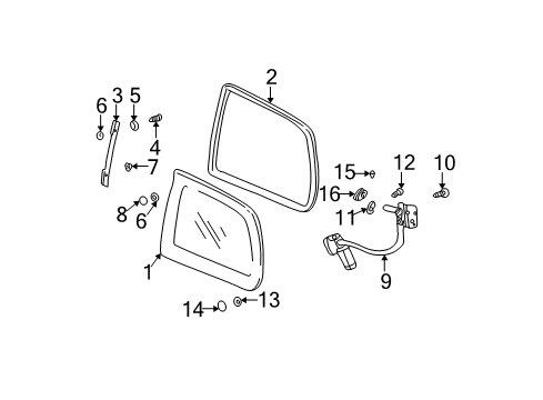 2002 Kia Sedona Quarter Window Quarter Glass Panel Switch, Right Diagram for 0K53E66380A44