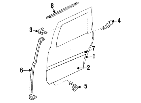 1986 Nissan Stanza Rear Door & Components, Exterior Trim WEATHERSTRIP-Rear LH Diagram for 82831-01R01