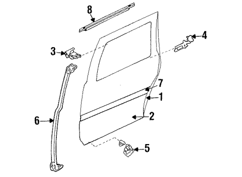 1986 Nissan Stanza Rear Door & Components, Exterior Trim MOULDING Rear Door RH Diagram for 82820-21R00