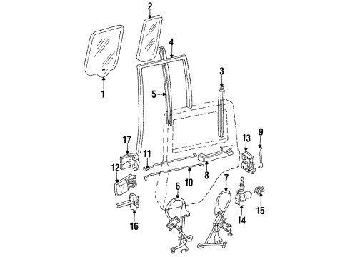 1994 Jeep Cherokee Rear Door Glass & Hardware Handle-PUSHBUTTON & Rod Diagram for 4638701