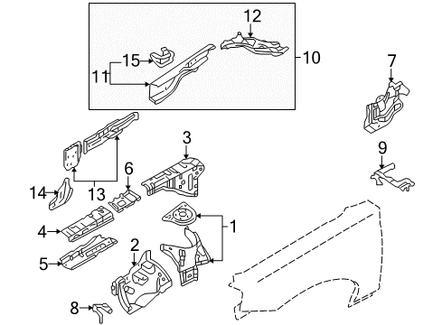 2004 Nissan Altima Structural Components & Rails Member-Side, Front LH Diagram for 75111-8J030