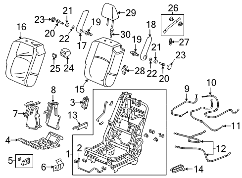 2021 Honda Odyssey Second Row Seats Guide, R. Headrest Lock *YR507L* (SHADOW BEIGE) Diagram for 81144-T2F-A01YF