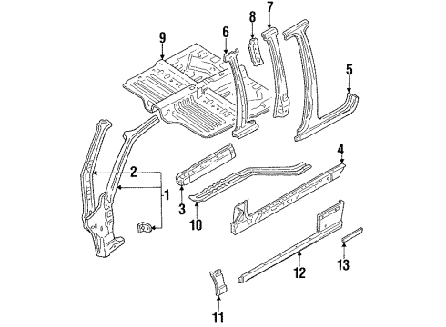 1992 Ford Escort Center Pillar, Hinge Pillar, Rocker, Exterior Trim, Floor Outer Rocker Diagram for FOCZ6110129B