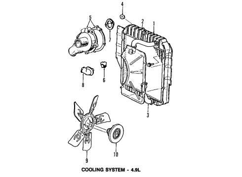 1995 Ford E-150 Econoline Cooling System, Radiator, Water Pump, Cooling Fan, Belts & Pulleys Upper Hose Diagram for F5UZ8260D