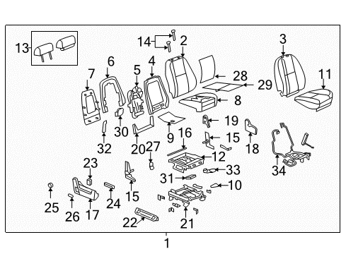 2009 Cadillac Escalade Front Seat Components Headrest Diagram for 15865481