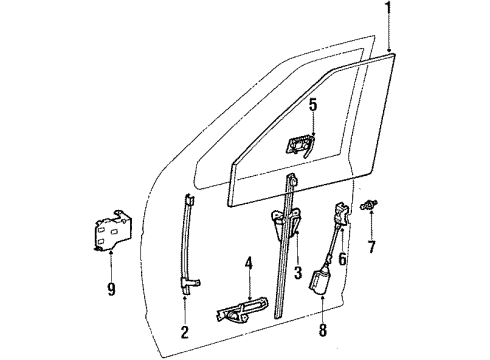 1990 Plymouth Grand Voyager Door Glass & Hardware Window Regulator Front Assembly Diagram for 4480715