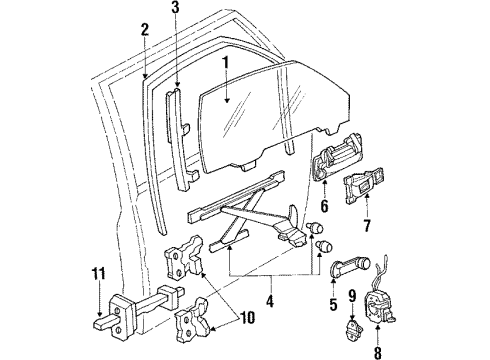 1990 Honda Civic Front Door - Glass & Hardware Lock Assembly, Right Front Door Power Diagram for 72110-SH4-A31