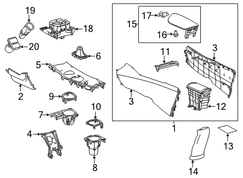 2020 Toyota C-HR Console Armrest Assembly Diagram for 58905-10030-C0