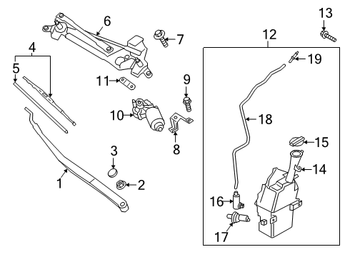 2021 Kia Forte Wiper & Washer Components Passeger Windshield Wiper Blade Assembly Diagram for 983601W000