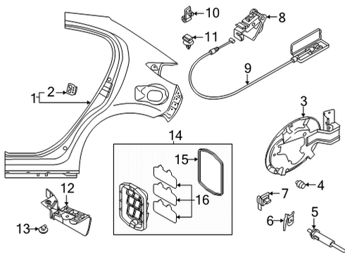 2020 Toyota Yaris Fuel Door Release Cable Retainer Diagram for 90118-WB378