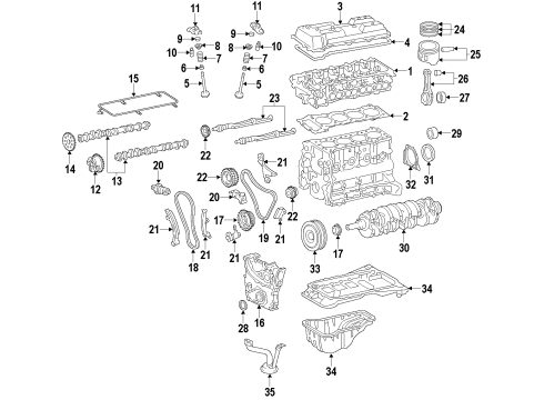 2006 Toyota Tacoma Engine Parts, Mounts, Cylinder Head & Valves, Camshaft & Timing, Variable Valve Timing, Oil Pan, Oil Pump, Balance Shafts, Crankshaft & Bearings, Pistons, Rings & Bearings Valve Springs Diagram for 90501-32055