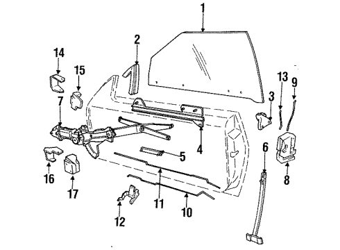 1989 Pontiac Sunbird Front Door Channel, Front Side Door Window Regulator Lift Arm Diagram for 20498841