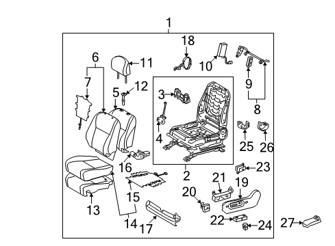 2010 Toyota Highlander Driver Seat Components Seat Back Pad Diagram for 71552-48090