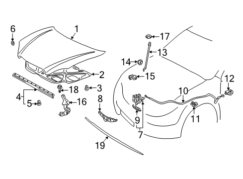 2006 Toyota Corolla Hood & Components, Exterior Trim Hinge Diagram for 53420-12330