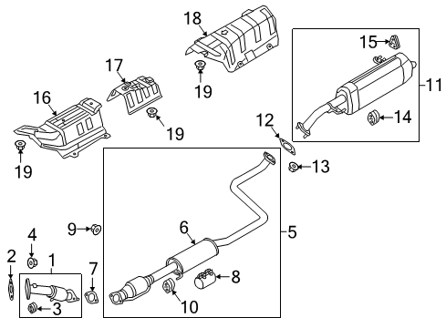 2018 Hyundai Elantra GT Exhaust Components Center Muffler Assembly Diagram for 28650-G3410