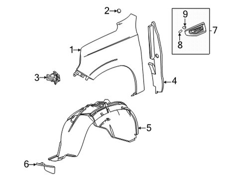 2021 GMC Yukon XL Fender & Components Fender Liner Diagram for 84856826