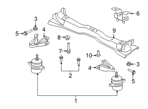 2005 Ford Mustang Engine & Trans Mounting Support Bracket Diagram for 4R3Z-6031-AA