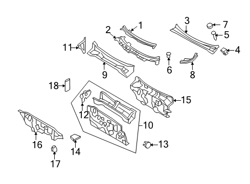 2008 Mercury Mariner Cowl Cowl Grille Grommet Diagram for F1CZ-5802316-A