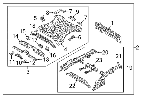 2019 Hyundai Tucson Rear Body Panel, Floor & Rails Panel Complete-Rear Floor Diagram for 65500-D3551