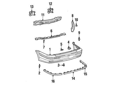 1998 Toyota Tercel Rear Bumper Upper Retainer Diagram for 52508-16040