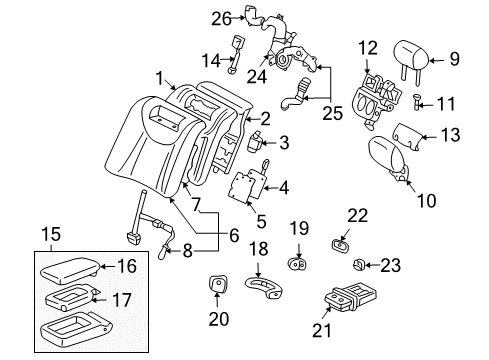2005 Lexus LS430 Rear Seat Components Rear Seat Center Armrest Cup Holder Sub-Assembly Diagram for 72806-33040-A3