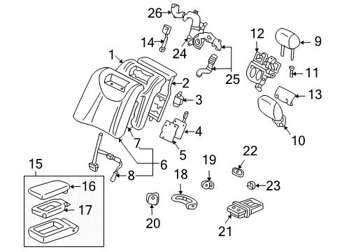 2005 Lexus LS430 Rear Seat Components Rear Seat Armrest Assembly, Center Diagram for 72830-50870-A0